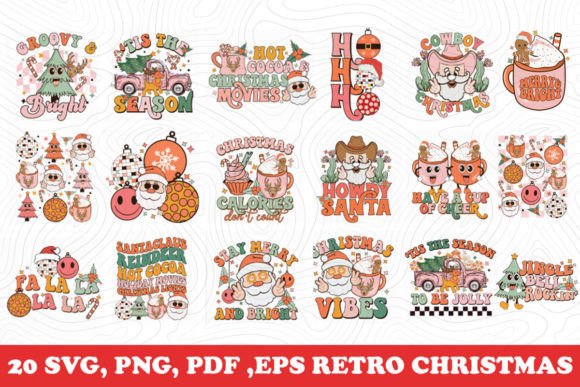20 Design Retro Christmas Bundle SVG PNG