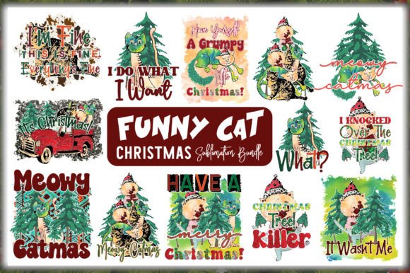 Funny Cat Christmas Sublimation Bundle