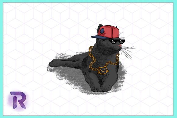 Funny Hip Hop Cat with Glasses PNG