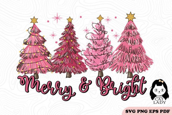 Merry and Bright Pink Trees SVG PNG