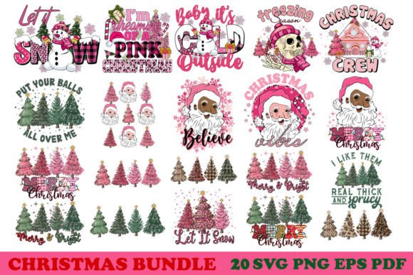 Pink Christmas SVG PNG EPS PDF Bundle